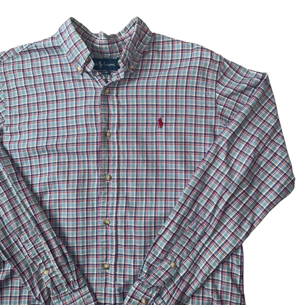 Vintage Ralph Lauren Classic Fit Plaid Button Down Shirt Men's M Madras Y2K Prep